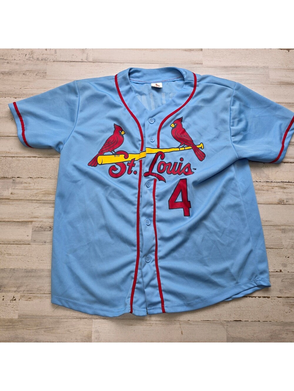 St Louis Cardinals Yadier Molina #4 Jersey Youth XL Light Blue SGA Baseball